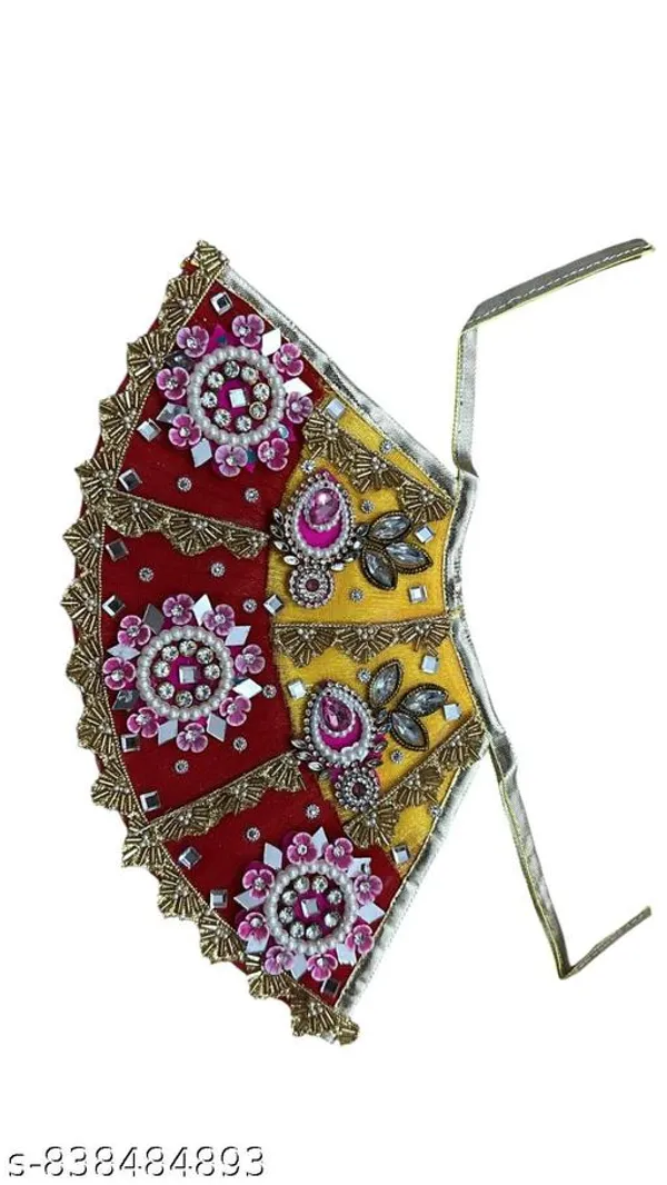 Multicolour_Khatushyam_Ji_Lehnga_Patka_Size_5_Yellow_Red_Decorative_Deity_Dress