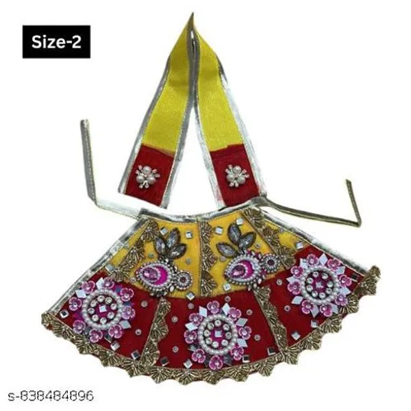 Multicolour_Khatushyam_Ji_Lehnga_Patka_Size_2_Yellow_Red_Decorative_Deity_Dress