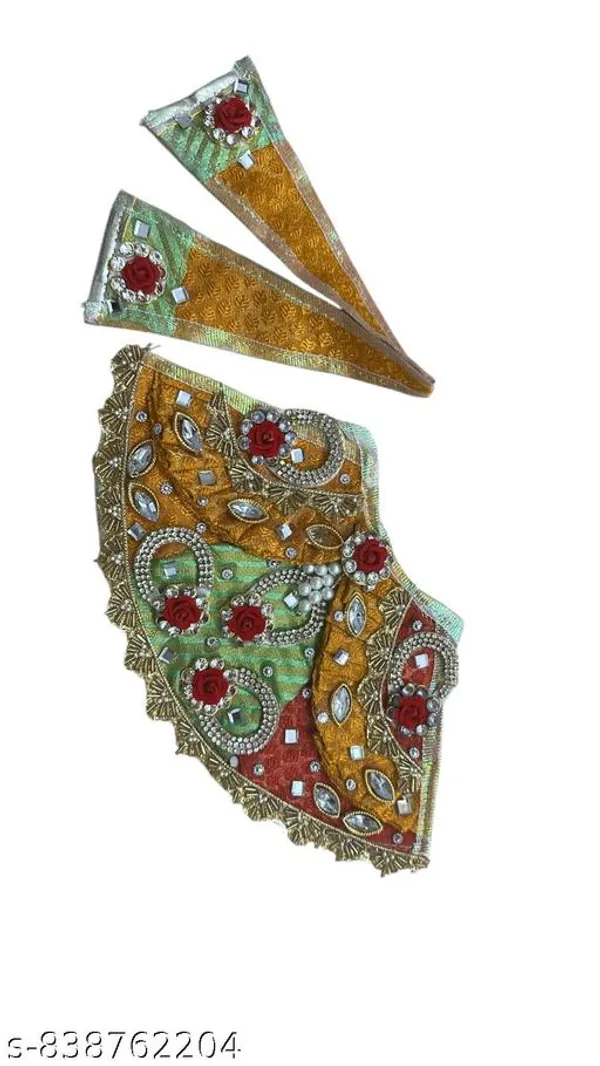 Multicolour_Khatushyam_Ji_Lehnga_Patka_Size_1_Green_Red_Golden_Decorative_Deity_Dress