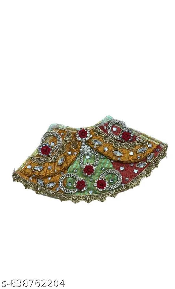 Multicolour_Khatushyam_Ji_Lehnga_Patka_Size_1_Green_Red_Golden_Decorative_Deity_Dress
