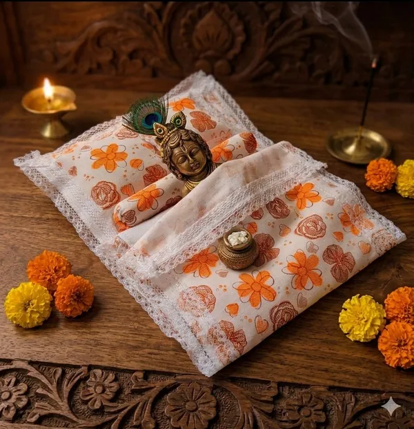 Orange_Flower_Print_Laddu_Gopal_Ji_Bed