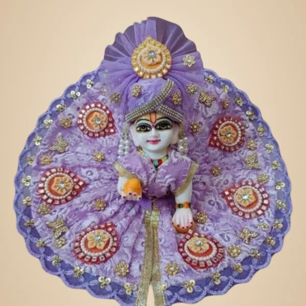 Multicolour_Designer_Lavender_Laddu_Gopal_Poshak_With_Mukut_Embroidered_Krishna_Dress_With_Sequin_Golden_Lace_Work_For_Bal_Gopal_Idol_Janmashtami_Special_Outfit_Size_2