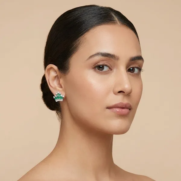 Green_And_Silver_Elegant_Green_Stone_And_Diamond_Studded_Earrings