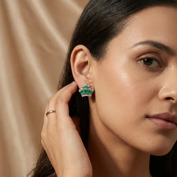 Green_And_Silver_Elegant_Green_Stone_And_Diamond_Studded_Earrings