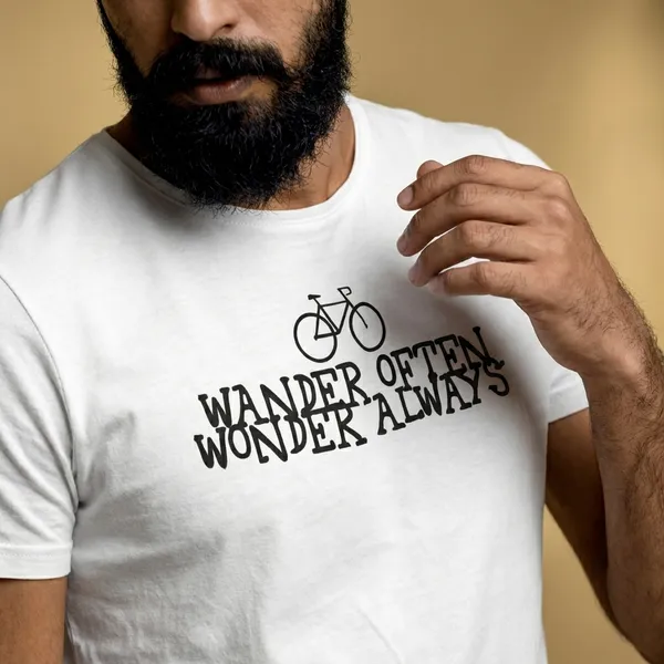 White_Cotton_Wander_Often_Wonder_Always_Bicycle_Print_T-Shirt_For_Unisex