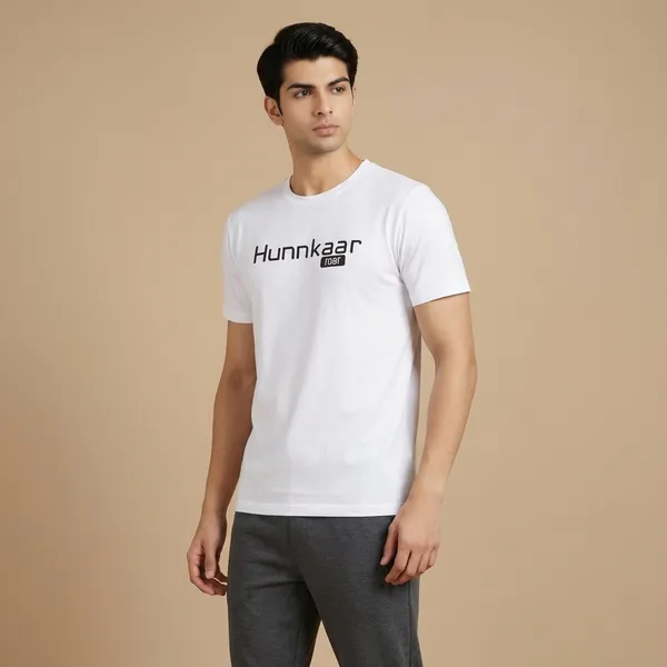 White_Cotton_Hunnkaar_Roar_Printed_T-Shirt_For_Unisex