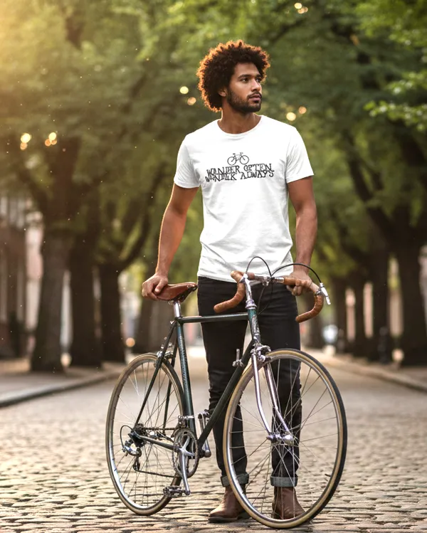 White_Cotton_Wander_Often_Wonder_Always_Bicycle_Print_T-Shirt_For_Unisex