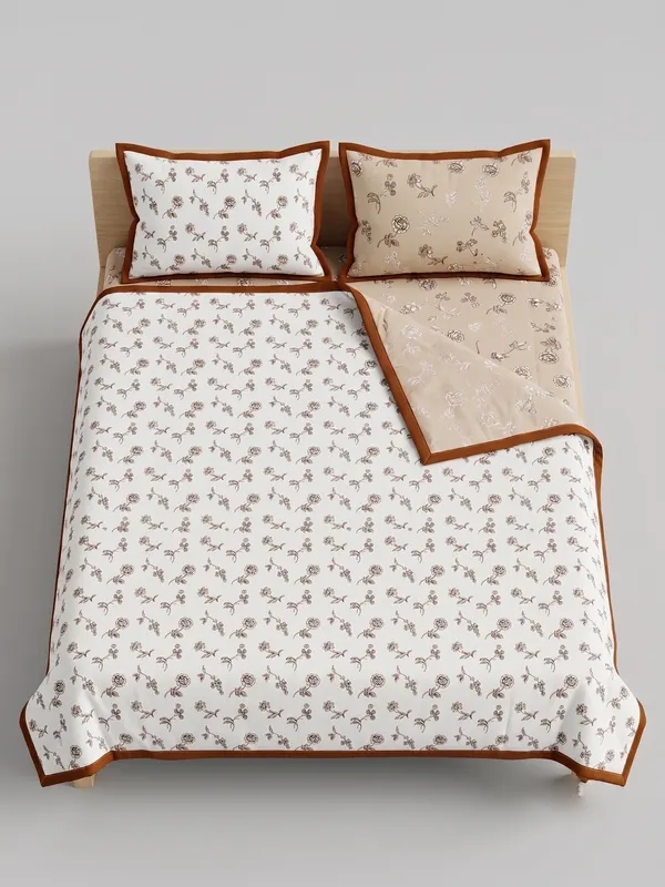 Dohar_Premium_100%_Cotton_Single_Bed_Artisanal_Botanical_Print,_All_Season_Reversible_Blanket,_Soft,_Lightweight_And_Breathable_Ac_Dohar/Quilt/Blanket/For_Bed_Earthy_Mocha
