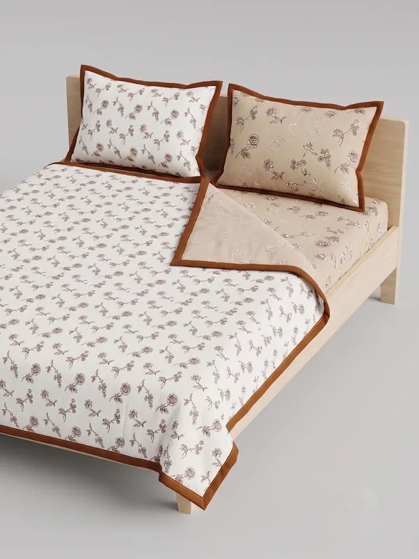 Dohar_Premium_100%_Cotton_Single_Bed_Artisanal_Botanical_Print,_All_Season_Reversible_Blanket,_Soft,_Lightweight_And_Breathable_Ac_Dohar/Quilt/Blanket/For_Bed_Earthy_Mocha