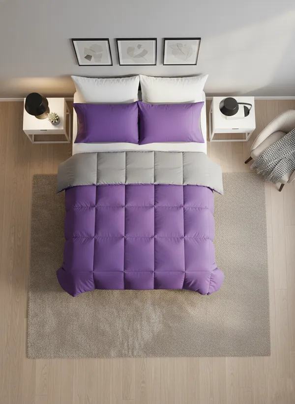 Signature_Reversible_Box-Stitch_Double_Comforter_Premium_Down-Feel_Insert_With_4_Corner_Tabs,_Machine_Washable_(Grey_And_Purple)