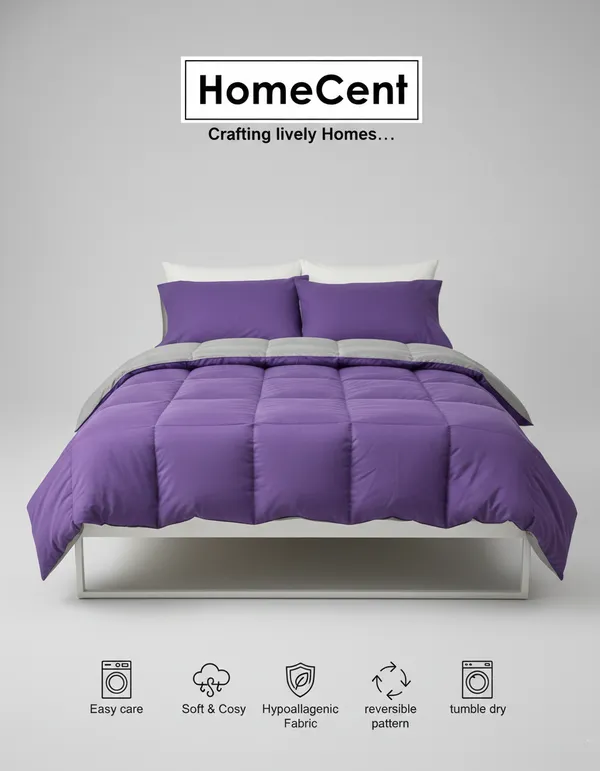 Signature_Reversible_Box-Stitch_Double_Comforter_Premium_Down-Feel_Insert_With_4_Corner_Tabs,_Machine_Washable_(Grey_And_Purple)
