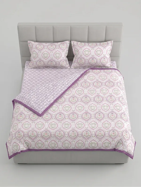 Dohar_Premium_100%_Cotton_Single_Bed_Pink/Lavender_Medallion,_All_Season_Reversible_Blanket,Lightweight_&_Breathable_Blanket_for_Bed,_Sofa_AC_Blanket_220_x_146cm