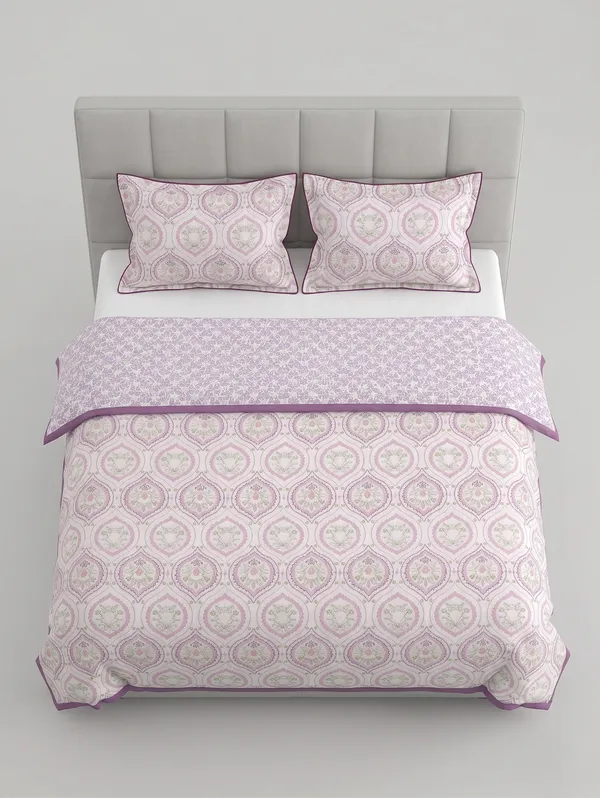 Dohar_Premium_100%_Cotton_Single_Bed_Pink/Lavender_Medallion,_All_Season_Reversible_Blanket,Lightweight_&_Breathable_Blanket_for_Bed,_Sofa_AC_Blanket_220_x_146cm