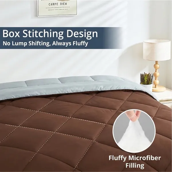 Signature_Reversible_Box-Stitch_Comforter_Premium_Down-Feel_Insert_With_4_Corner_Tabs,_Machine_Washable_(Grey_And_Brown)