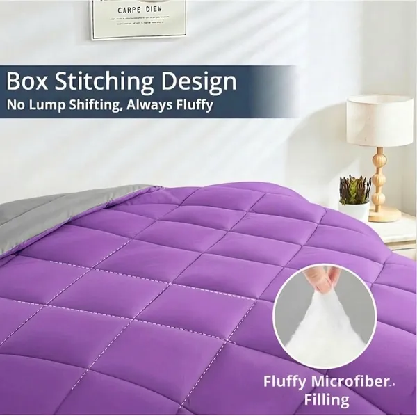 Signature_Reversible_Box-Stitch_Double_Comforter_Premium_Down-Feel_Insert_With_4_Corner_Tabs,_Machine_Washable_(Grey_And_Purple)