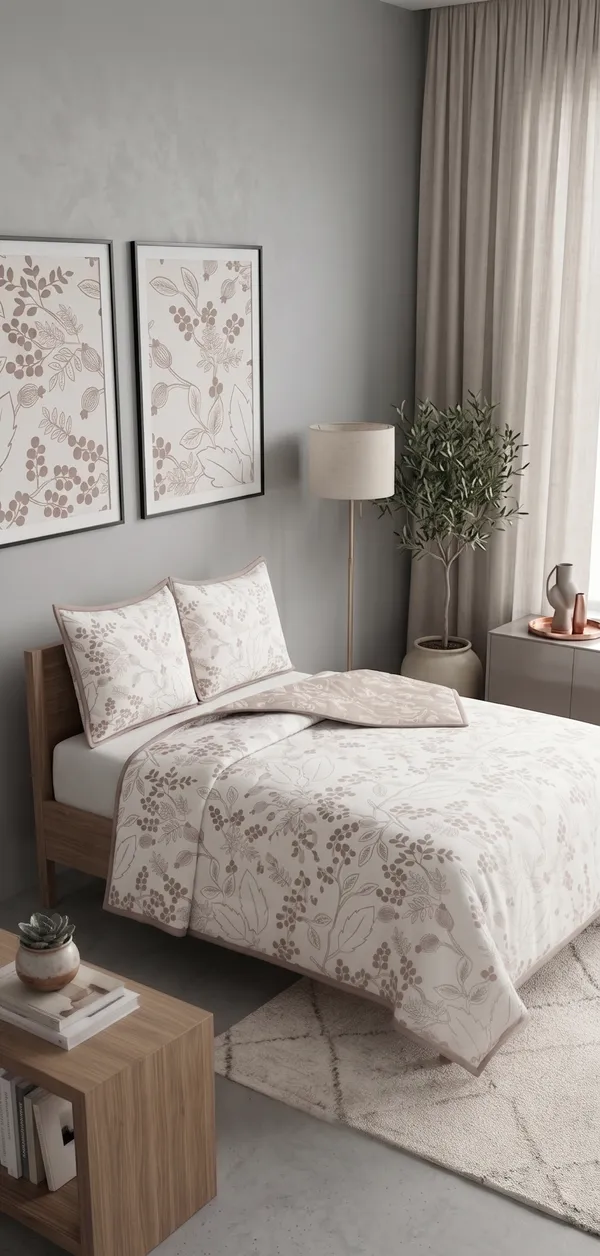 Dohar_Premium_100%_Cotton_Single_Bed_White/Dove_Grey_Botanical_Floral,_All_Season_Reversible_Blanket,Lightweight_&_BreathableBlanket_for_Bed,_Sofa_AC_Blanket_220_x_146cm
