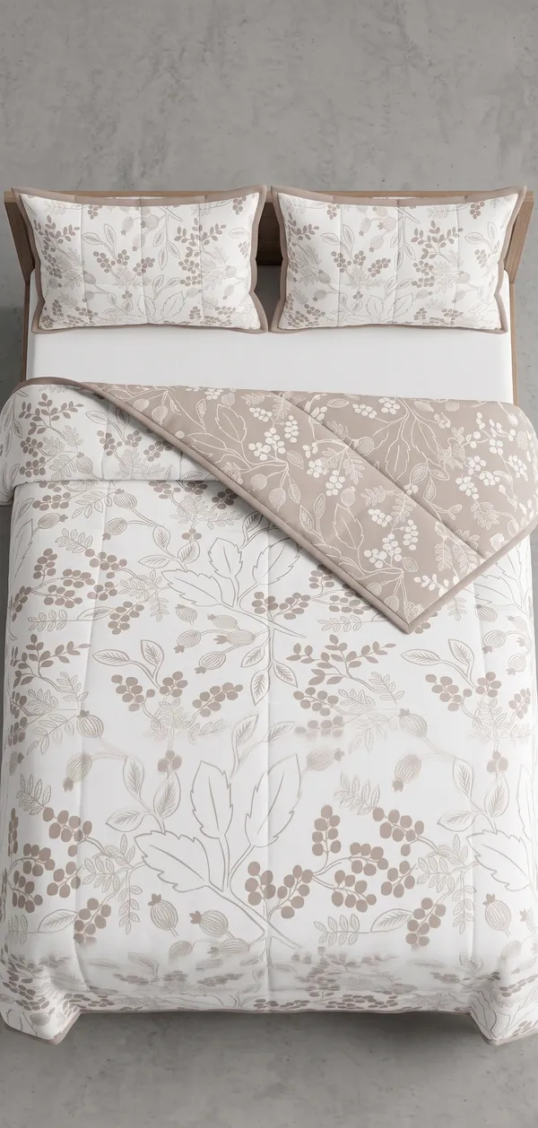 Dohar_Premium_100%_Cotton_Single_Bed_White/Dove_Grey_Botanical_Floral,_All_Season_Reversible_Blanket,Lightweight_&_BreathableBlanket_for_Bed,_Sofa_AC_Blanket_220_x_146cm