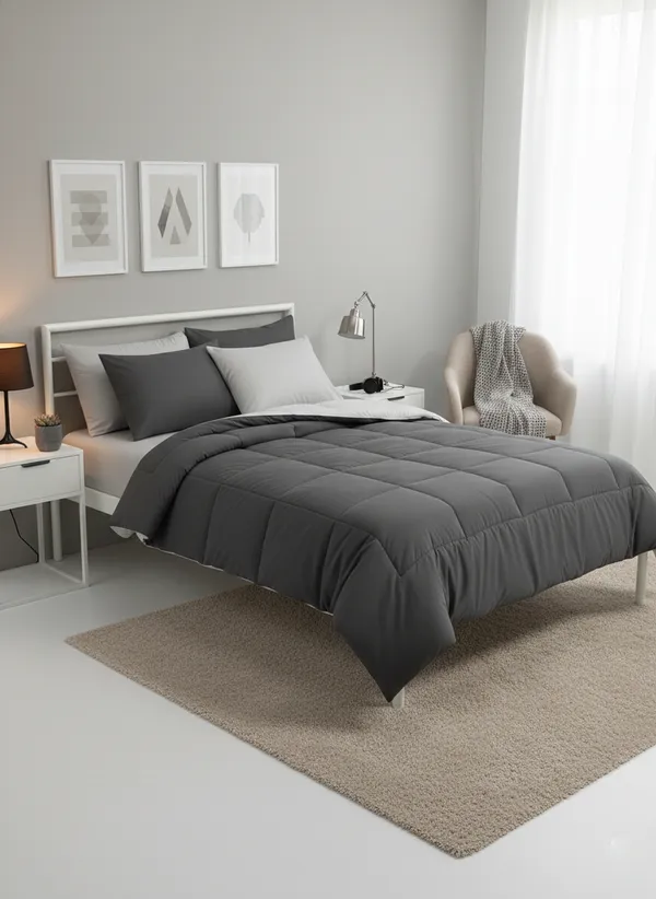 Signature_Reversible_Box-Stitch_Double_Comforter_Premium_Down-Feel_Insert_With_4_Corner_Tabs,_Machine_Washable_(Graphite_Grey_And_Silver)