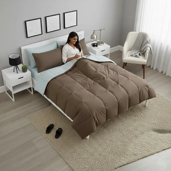 Signature_Reversible_Box-Stitch_Comforter_Premium_Down-Feel_Insert_With_4_Corner_Tabs,_Machine_Washable_(Grey_And_Brown)
