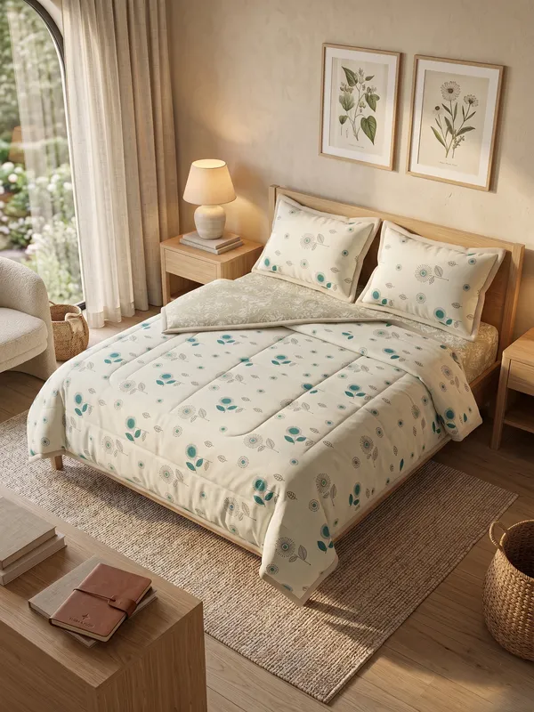 Dohar_Premium_100%_Cotton_Double_Bed_Sage_Teal_Floral_Mandala,_All_Season_Reversible_Blanket,_Lightweight_&_Breathable_Blanket_for_Bed_Sofa_AC_Blanket_220x250cm