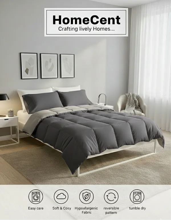 Signature_Reversible_Box-Stitch_Double_Comforter_Premium_Down-Feel_Insert_With_4_Corner_Tabs,_Machine_Washable_(Graphite_Grey_And_Silver)