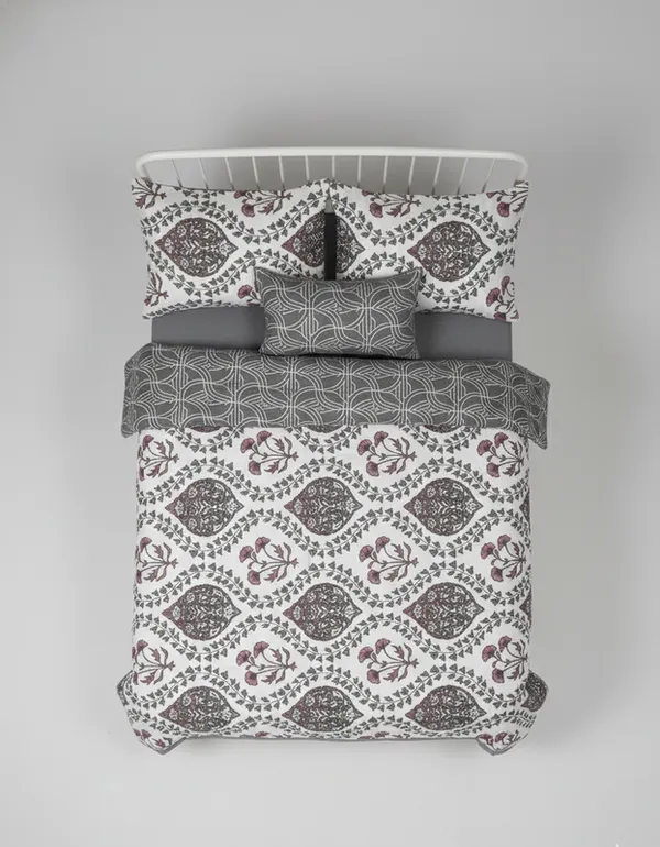 Dohar_Premium_100%_Cotton_Single_Bed_Geometric_Pattern_Tile,_All_Season_Reversible_Blanket,_Soft,_Lightweight_And_Breathable_Ac_Dohar/Quilt/Blanket/For_Bed_Sage_Teal