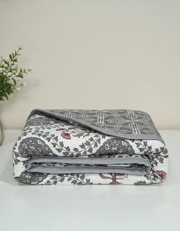 Dohar_Premium_100%_Cotton_Single_Bed_Geometric_Pattern_Tile,_All_Season_Reversible_Blanket,_Soft,_Lightweight_And_Breathable_Ac_Dohar/Quilt/Blanket/For_Bed_Sage_Teal