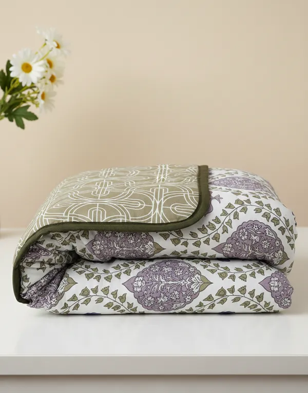 Dohar_Premium_100%_Cotton_Single_Bed_Geometric_Pattern_Tile,_All_Season_Reversible_Blanket,_Soft,_Lightweight_And_Breathable_Ac_Dohar/Quilt/Blanket/For_Bed_Royal_Purple