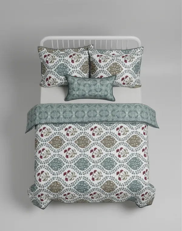 Dohar_Premium_100%_Cotton_Single_Bed_Geometric_Pattern_Tile,_All_Season_Reversible_Blanket,_Soft,_Lightweight_And_Breathable_Ac_Dohar/Quilt/Blanket/For_Bed_Earth_Brown