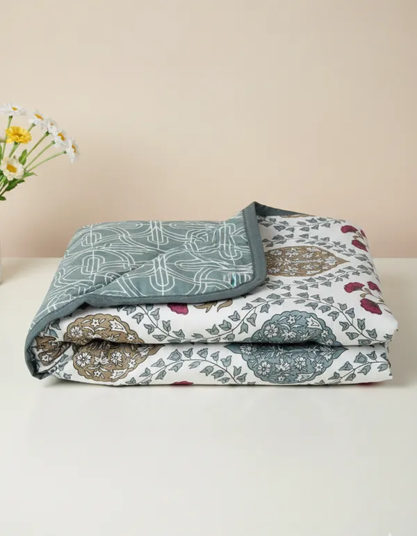 Dohar_Premium_100%_Cotton_Single_Bed_Geometric_Pattern_Tile,_All_Season_Reversible_Blanket,_Soft,_Lightweight_And_Breathable_Ac_Dohar/Quilt/Blanket/For_Bed_Earth_Brown