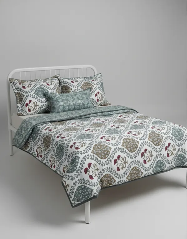 Dohar_Premium_100%_Cotton_Single_Bed_Geometric_Pattern_Tile,_All_Season_Reversible_Blanket,_Soft,_Lightweight_And_Breathable_Ac_Dohar/Quilt/Blanket/For_Bed_Earth_Brown