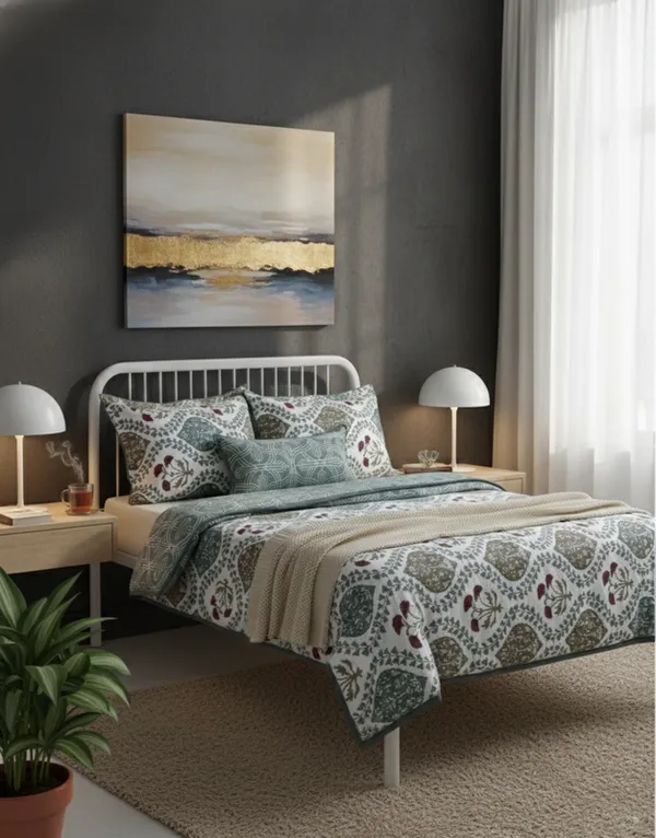 Dohar_Premium_100%_Cotton_Single_Bed_Geometric_Pattern_Tile,_All_Season_Reversible_Blanket,_Soft,_Lightweight_And_Breathable_Ac_Dohar/Quilt/Blanket/For_Bed_Earth_Brown