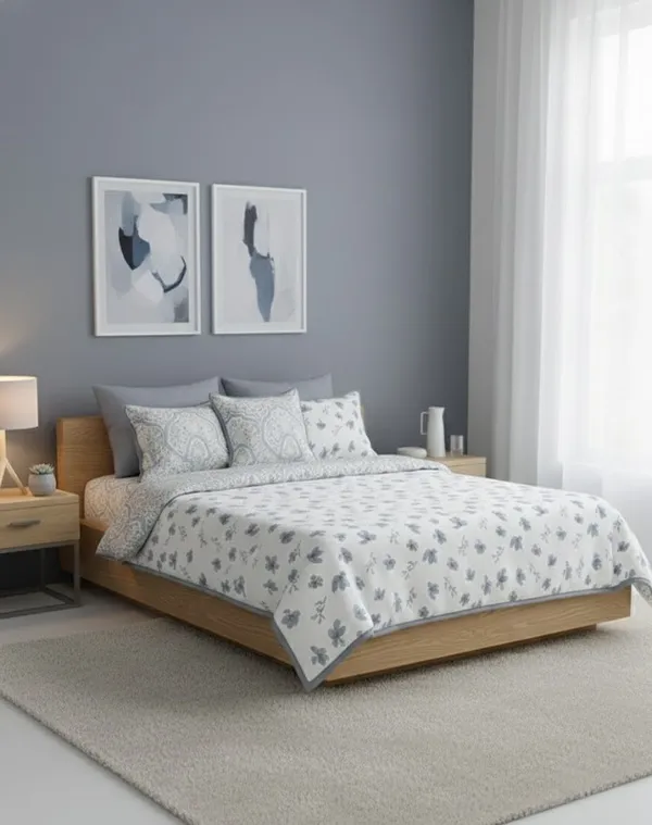 Dohar_Premium_100%_Cotton_Single_Bed_French_Floral_Sprig,_All_Season_Reversible_Blanket,_Soft,_Lightweight_And_Breathable_Ac_Dohar/Quilt/Blanket/For_Bed_Dusty_Blue