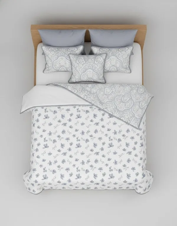 Dohar_Premium_100%_Cotton_Single_Bed_French_Floral_Sprig,_All_Season_Reversible_Blanket,_Soft,_Lightweight_And_Breathable_Ac_Dohar/Quilt/Blanket/For_Bed_Dusty_Blue