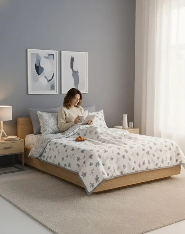 Dohar_Premium_100%_Cotton_Single_Bed_French_Floral_Sprig,_All_Season_Reversible_Blanket,_Soft,_Lightweight_And_Breathable_Ac_Dohar/Quilt/Blanket/For_Bed_Dusty_Blue