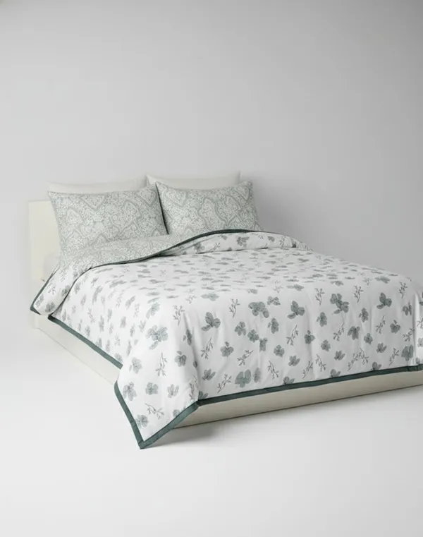 Dohar_Premium_100%_Cotton_Single_Bed_French_Floral_Sprig,_All_Season_Reversible_Blanket,_Soft,_Lightweight_And_Breathable_Ac_Dohar/Quilt/Blanket/For_Bed_Sage_Green