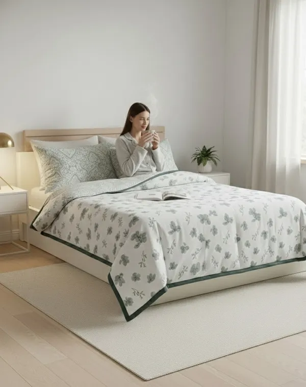 Dohar_Premium_100%_Cotton_Single_Bed_French_Floral_Sprig,_All_Season_Reversible_Blanket,_Soft,_Lightweight_And_Breathable_Ac_Dohar/Quilt/Blanket/For_Bed_Sage_Green