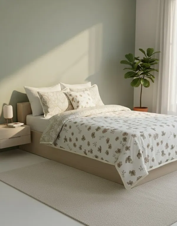 Dohar_Premium_100%_Cotton_Single_Bed_French_Floral_Sprig,_All_Season_Reversible_Blanket,_Soft,_Lightweight_And_Breathable_Ac_Dohar/Quilt/Blanket/For_Bed_Taupe/Bronze