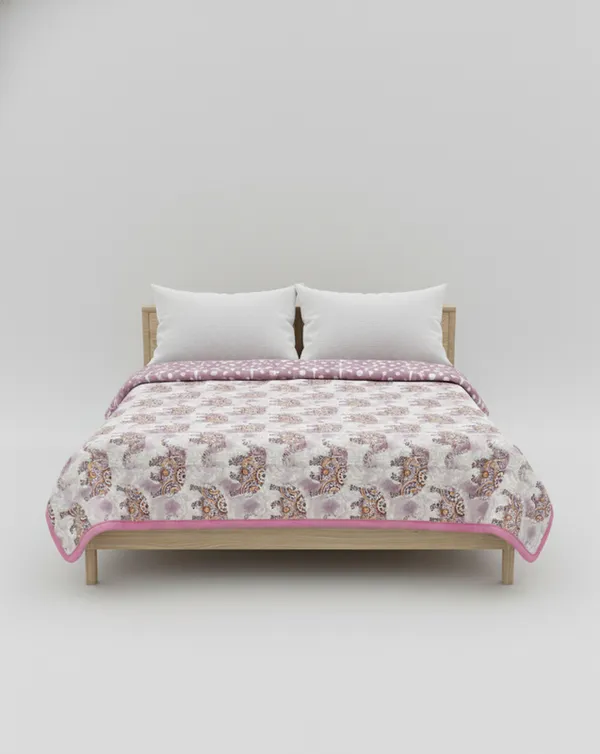 Dohar_Premium_100%_Cotton_Double_Bed_The_Heritage_Trunk,_All_Season_Reversible_Blanket,_Soft,_Lightweight_And_Breathable_Ac_Dohar/Quilt/Blanket/For_Bed_Blanket_Lavender/Pink