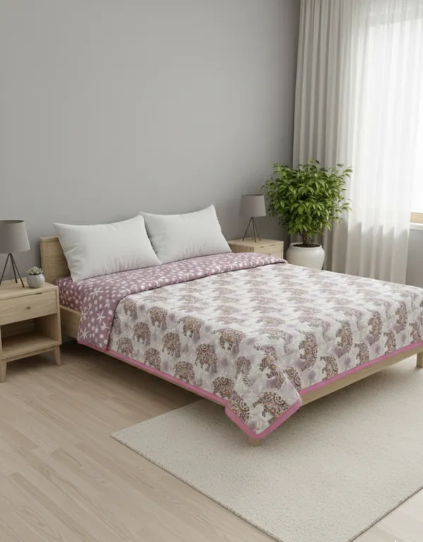 Dohar_Premium_100%_Cotton_Double_Bed_The_Heritage_Trunk,_All_Season_Reversible_Blanket,_Soft,_Lightweight_And_Breathable_Ac_Dohar/Quilt/Blanket/For_Bed_Blanket_Lavender/Pink