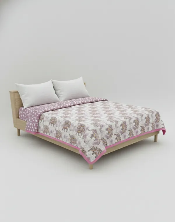 Dohar_Premium_100%_Cotton_Double_Bed_The_Heritage_Trunk,_All_Season_Reversible_Blanket,_Soft,_Lightweight_And_Breathable_Ac_Dohar/Quilt/Blanket/For_Bed_Blanket_Lavender/Pink