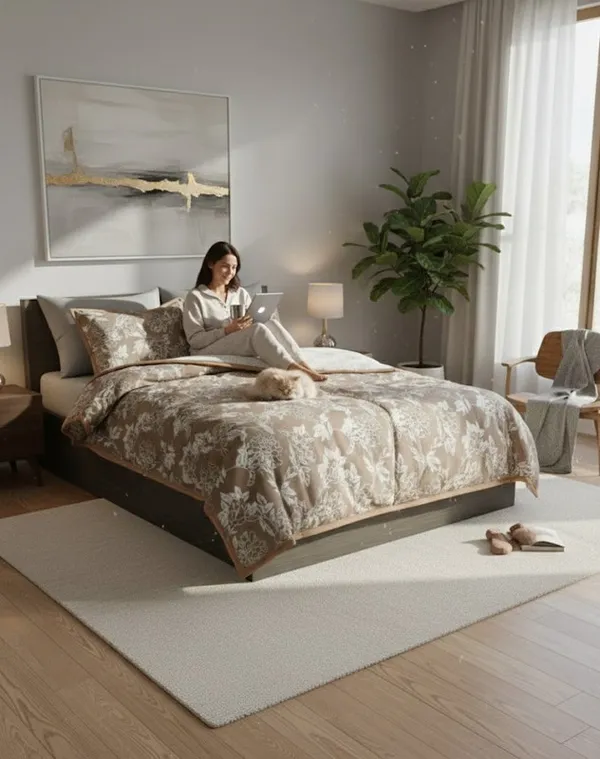 Dohar_Premium_100%_Cotton_Single_Bed_Traditional_Botanical,_All_Season_Reversible_Blanket,_Soft,_Lightweight_And_Breathable_Ac_Dohar/Quilt/Blanket/For_Bed_Bronze/Tan