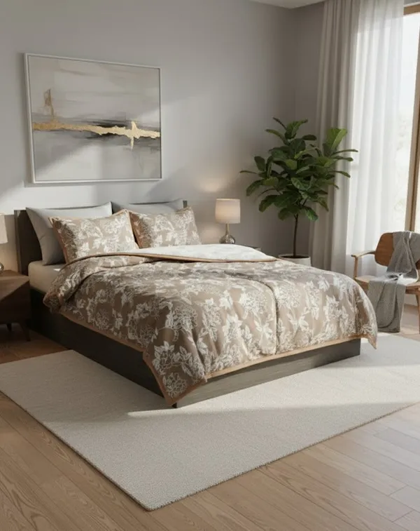 Dohar_Premium_100%_Cotton_Single_Bed_Traditional_Botanical,_All_Season_Reversible_Blanket,_Soft,_Lightweight_And_Breathable_Ac_Dohar/Quilt/Blanket/For_Bed_Bronze/Tan