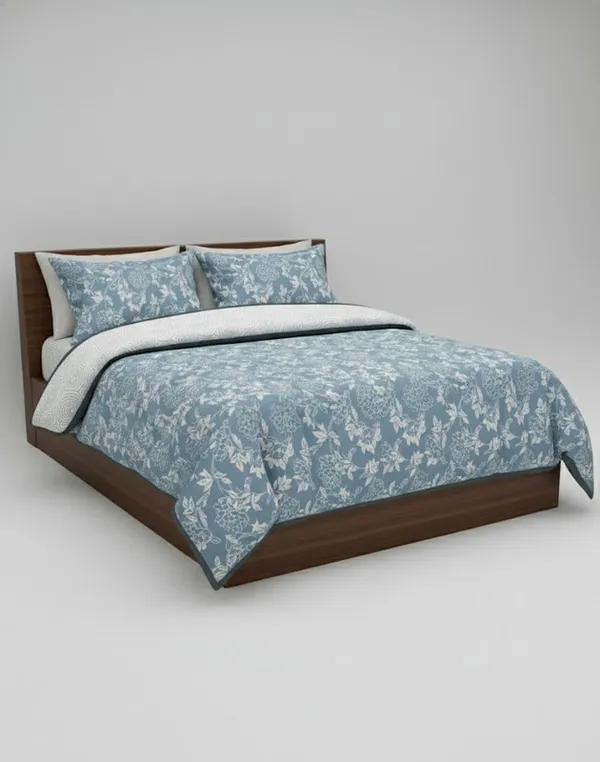 Dohar_Premium_100%_Cotton_Single_Bed_Traditional_Botanical,_All_Season_Reversible_Blanket,_Soft,_Lightweight_And_Breathable_Ac_Dohar/Quilt/Blanket/For_Bed_Dust_Blue