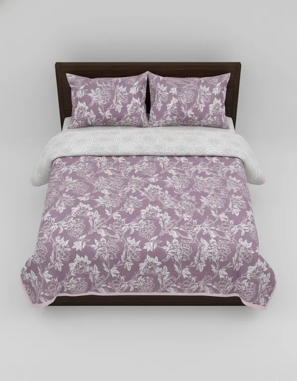 Dohar_Premium_100%_Cotton_Single_Bed_Traditional_Botanical,_All_Season_Reversible_Blanket,_Soft,_Lightweight_And_Breathable_Ac_Dohar/Quilt/Blanket/For_Bed_Mauve/Purple
