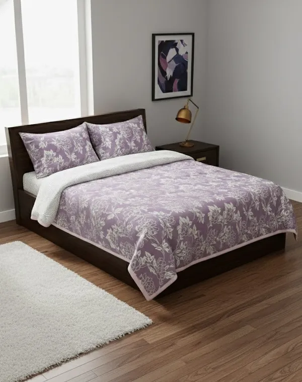 Dohar_Premium_100%_Cotton_Single_Bed_Traditional_Botanical,_All_Season_Reversible_Blanket,_Soft,_Lightweight_And_Breathable_Ac_Dohar/Quilt/Blanket/For_Bed_Mauve/Purple