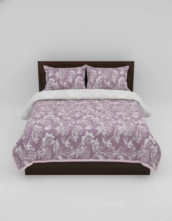 Dohar_Premium_100%_Cotton_Single_Bed_Traditional_Botanical,_All_Season_Reversible_Blanket,_Soft,_Lightweight_And_Breathable_Ac_Dohar/Quilt/Blanket/For_Bed_Mauve/Purple