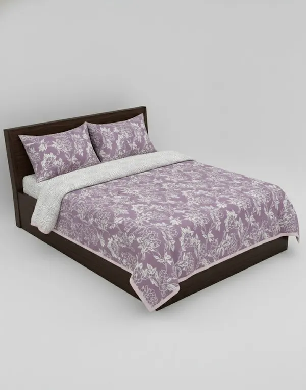 Dohar_Premium_100%_Cotton_Single_Bed_Traditional_Botanical,_All_Season_Reversible_Blanket,_Soft,_Lightweight_And_Breathable_Ac_Dohar/Quilt/Blanket/For_Bed_Mauve/Purple