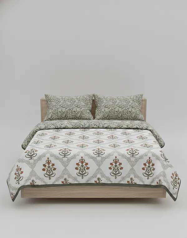 Dohar_Premium_100%_Cotton_Single_Bed_Floral_Ogee_Trellis,_All_Season_Reversible_Blanket,_Soft,_Lightweight_And_Breathable_Ac_Dohar/Quilt/Blanket/For_Bed_Blanket_Rust_&_Sage
