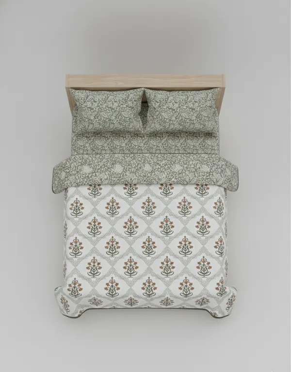 Dohar_Premium_100%_Cotton_Single_Bed_Floral_Ogee_Trellis,_All_Season_Reversible_Blanket,_Soft,_Lightweight_And_Breathable_Ac_Dohar/Quilt/Blanket/For_Bed_Blanket_Rust_&_Sage